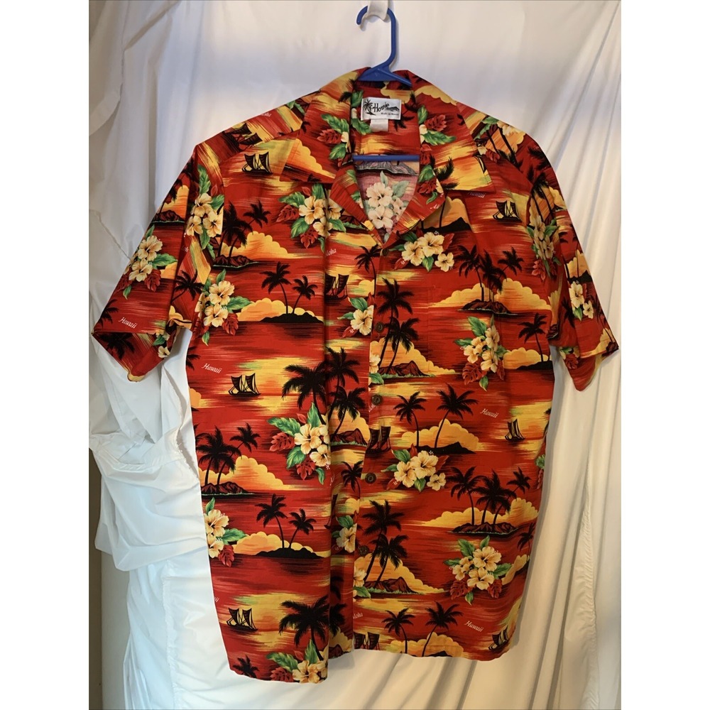 Vintage Howie Made In Hawaii Shirt Mens  Red Aloha Palms Floral Luau Tiki XL‎